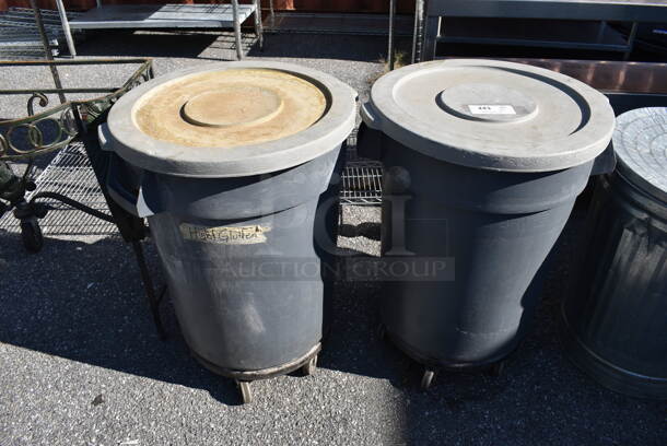 2 Gray Poly Trash Cans w/ Lids on Dollies. 26x24x32. 2 Times Your Bid! - Image 1 of 5