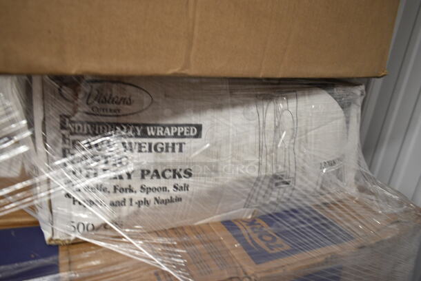 PALLET LOT of 15 BRAND NEW Boxes Including 1287080COMBOKIT 2.7 Qt. Translucent Round Deli Container and Lid Combo Pack - 10/Pack, 2 Box 130WKFSNSPH Visions Individually Wrapped Heavy Weight White Plastic Cutlery Pack with Napkin and Salt and Pepper Packets - 500/Case, Tork Bath Tissue Roll. 15 Times Your Bid! - Image 6 of 8