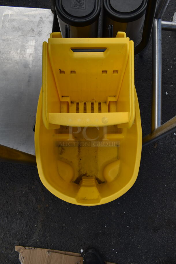 Rubbermaid Yellow Poly Mop Bucket w/ Wringing Attachment on Casters. - Image 3 of 3