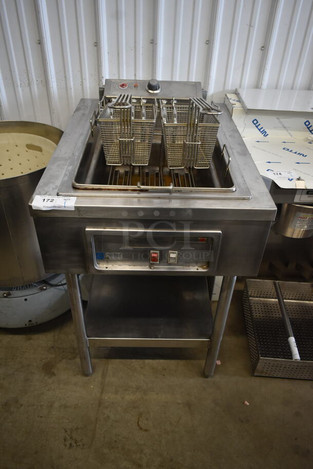 Wells F1016 Stainless Steel Commercial Electric Powered Deep Fat Fryer w/ 2 Metal Fry Baskets and Under Shelf. 208 Volts. 
