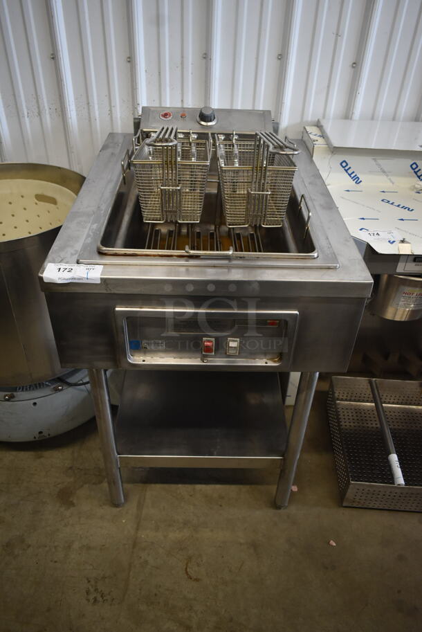 Wells F1016 Stainless Steel Commercial Electric Powered Deep Fat Fryer w/ 2 Metal Fry Baskets and Under Shelf. 208 Volts.  - Image 1 of 7