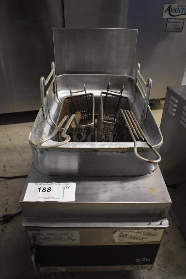 Star 615E Stainless Steel Commercial Countertop Propane Gas Powered Fryer w/ 2 Metal Fry Baskets. 30,000 BTU. 12x25x23.5