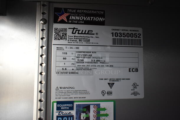 2021 True T-35-HC Stainless Steel Commercial 2 Door Reach In Cooler. 115 Volts, 1 Phase. Tested and Working! - Image 6 of 6