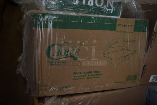 PALLET LOT of 32 BRAND NEW Boxes Including 760SOUP16WPA Choice 16 oz. White Double Poly-Coated Paper Food Cup with Vented Paper Lid - 250/Case, 612FS1212 Choice Half Size Foil Steam Table Pan Shallow 1 1/2" Depth - 100/Case, 3 Box LKC16/24FX Fabri-Kal LKC16/24FX Kal-Clear / Nexclear 12 / 14, 16 / 18, 20, and 24 oz. Clear Plastic Flat Lid with Straw Slot - 1000/Case, 4 Box 395TO961 EcoChoice 9" x 6" x 3" Compostable Sugarcane / Bagasse 1 Compartment Take-Out Container - 200/Case, 2 Box Noble Medium Gloves, 2 Box Lavex C Fold Towels, Bakers Mark 10" Cake Circles, Various Choice Portion Cups, 4 Box 130TONG9HDBK Visions 9" Individually Wrapped Extra Heavy-Duty Black Disposable Polypropylene Tongs - 24/Case. 32 Times Your Bid!  - Image 6 of 12