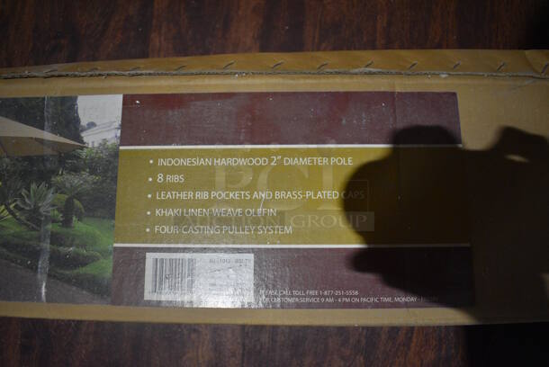 BRAND NEW IN BOX! Khaki Patio Umbrella. 13'. (lounge) - Image 3 of 5