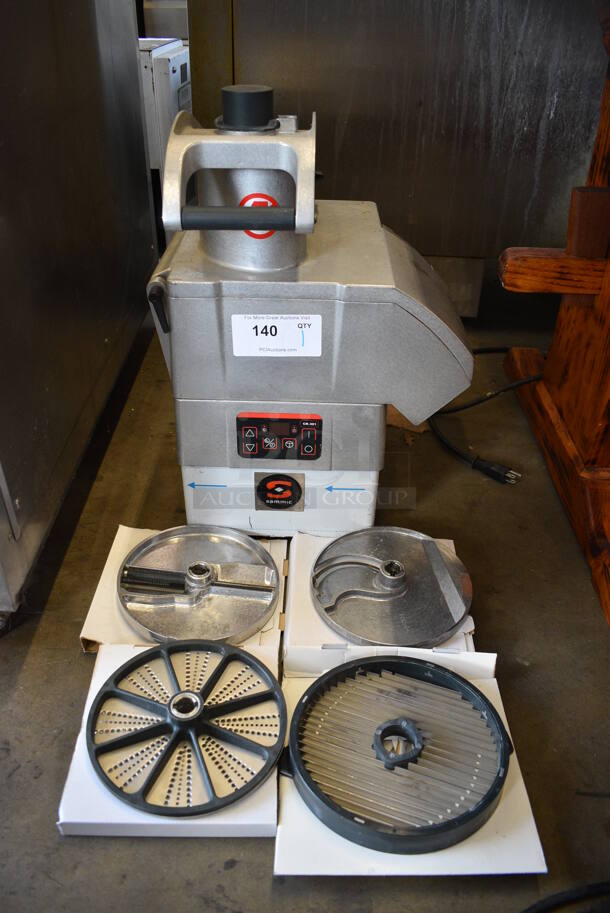 2015 Sammic CK-301 Metal Commercial Countertop Food Processor w/ 4 BRAND NEW Blades. 120 Volts, 1 Phase. 16x16x23. Tested and Working!