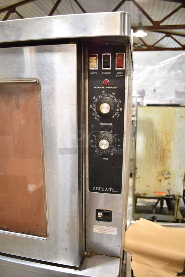 Blodgett Zephaire Stainless Steel Commercial Full Size Natural Gas Powered Convection Oven w/ View Through Doors, Metal Oven Racks and Thermostatic Controls on Metal Legs.  - Image 3 of 5