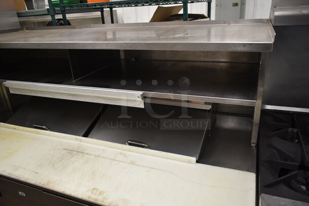 2011 Delfield UCD4464N-12-DD5 Stainless Steel Commercial Sandwich Salad Prep Table Bain Marie Mega Top w/ 4 Drawers and Over Shelf. 115 Volts, 1 Phase. Tested and Working! - Image 2 of 8