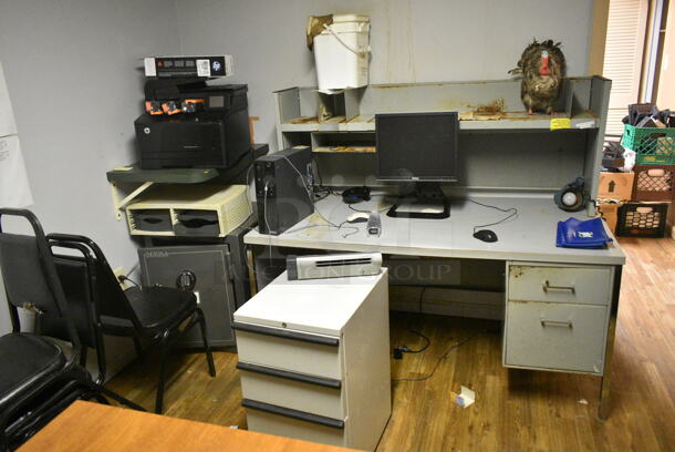 ALL ONE MONEY! Room Lot of Various Items Including Desk, Office Chair, Filing Cabinet, Shelving Unit. BUYER MUST REMOVE: Bring Tools and Manpower Needed To Remove This Item. (basement)  - Image 2 of 3