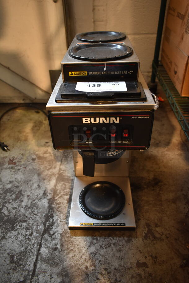 2018 Bunn VP17-3 Stainless Steel Commercial Countertop 3 Burner Coffee Machine w/ Poly Brew Basket. 120 Volts, 1 Phase.  - Image 1 of 8
