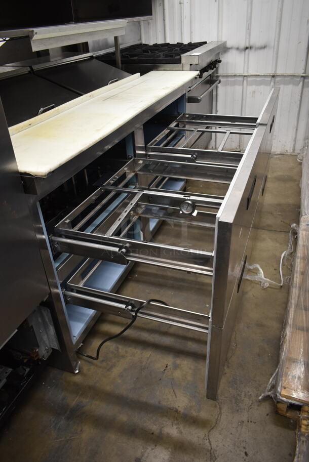 2011 Delfield UCD4464N-12-DD5 Stainless Steel Commercial Sandwich Salad Prep Table Bain Marie Mega Top w/ 4 Drawers and Over Shelf. 115 Volts, 1 Phase. Tested and Working! - Image 7 of 8