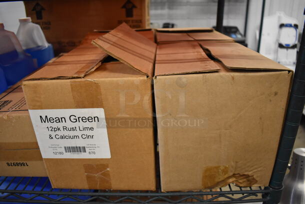 ALL ONE MONEY! Tier Lot of Various Items Including 5 Jugs of Glass Cleaner, NEW Rubbermaid Wet Flat Mops, 4 Boxes of Mean Green Rust Lime and Calcium Cleaner  - Image 4 of 6