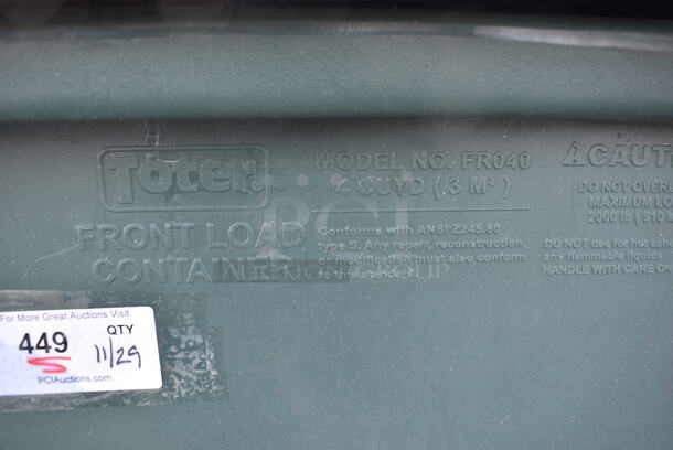 BRAND NEW SCRATCH AND DENT! Toter FR040-00940 4 Cubic Yd. Green Front End Loading Mobile Trash Container / Dumpster w/ 2000 lb. Capacity on Commercial Casters. 87x56x68 - Image 5 of 8