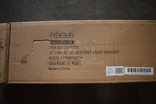 ALL ONE MONEY! Lot of 6 BRAND NEW IN BOX! Focus Chrome Finish Double Post Mount Bracket. 21x3x8 - Image 3 of 3