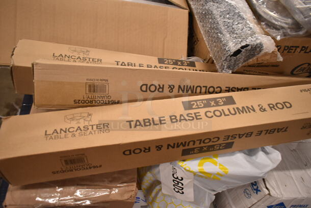 PALLET LOT of 27 BRAND NEW Boxes Including 3 Box Lancaster Table 164TCOLROD25 Lancaster Table & Seating 25 3/16" Standard Height Table Base Column and Rod, Waterloo 8" Center Faucet, 433NHTBIO EcoChoice 1/6 Standard Size Biodegradable Standard-Duty Plastic T-Shirt Bag - 500/Case, 2 Box Choice Medium Weight Cutlery Kits, 127PL2 Choice PET Plastic Lid for 1.5 to 2.5 oz. Souffle Cup / Portion Cup - 2500/Case, M1017-2X Malt Impact ProMax M1017-2XL White Microporous Zipper Front Long Sleeve Coveralls with Elastic Wrists and Ankles - 2XL, 3511470672 Cooking Performance Group 3511470672 U Type Burner Assembly CBL / CBL Countertop Charbroilers and G / GT Countertop Griddles, 129MCS28B Choice Black Rectangular Heavy Weight Container, 2 Box 130HSBK1M Visions Black Heavy Weight Plastic Teaspoon - Case of 1000, 500CC9 Choice 9 oz. Clear PET Customizable Plastic Squat Cold Cup - 1000/Case, 750DI1145SD 10" x 14" x 5" 18 Gauge Stainless Steel One Compartment Drop-In Sink. 27 Times Your Bid! - Image 2 of 12