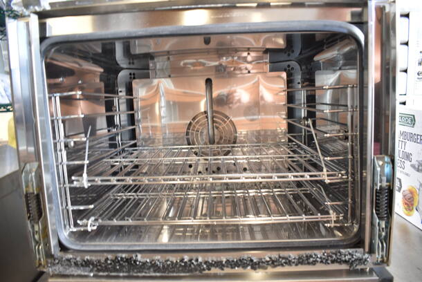 BRAND NEW SCRATCH AND DENT! Cooking Performance Group CPG 351COHD4M Stainless Steel Commercial Electric Digital Countertop 4 Tray Half Size Convection Oven with Steam Injection. See Pictures For Glass Damage. 208/240 Volts, 1 Phase. - Image 5 of 6