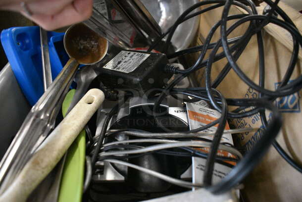 ALL ONE MONEY! Lot of Various Items Including Ladles, Lifters, Adapters and Wires in Poly Gray Bus Bin - Image 4 of 4