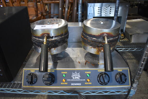 Carnival King 382WSM22 Stainless Steel Commercial Countertop 2 Head Waffle Cone Maker. 20x17x12. Tested and Working!
