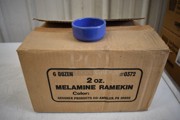 ALL ONE MONEY! Lot of 42 BRAND NEW IN BOX! Gessner Blue Melamine 2 oz Ramekins. 2.75x2.75x1.5