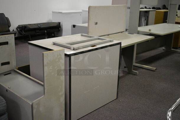 4 Metal Gray Desks. 72X30X61.5 And 42X24X48.5. 4 Times Your Bid!  BUYER MUST REMOVE! (Main Building)