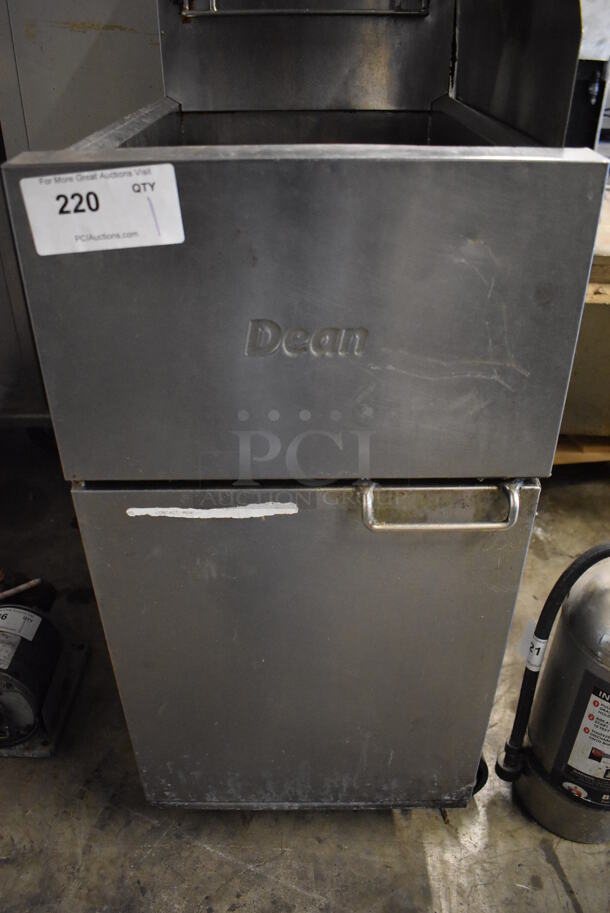 2011 Dean SR42GN Stainless Steel Commercial Floor Style Natural Gas Powered Deep Fat Fryer w/ Side Splash Guard on Commercial Casters. 105,000 BTU. 16x30x46 - Image 5 of 7