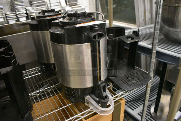 2 Stainless Steel and Black Poly Beverage Holder Dispenser and 2 Black Poly Stands w/ Drip Trays. 9x12x14, 9x13x10. 2 Times Your Bid! - Image 5 of 6