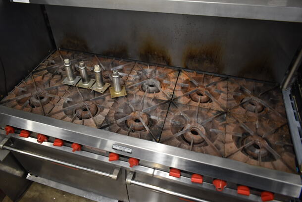 Vulcan 60L Stainless Steel Commercial Natural Gas Powered 10 Burner Range w/ 2 Ovens, Over Shelf and Back Splash. - Image 2 of 7