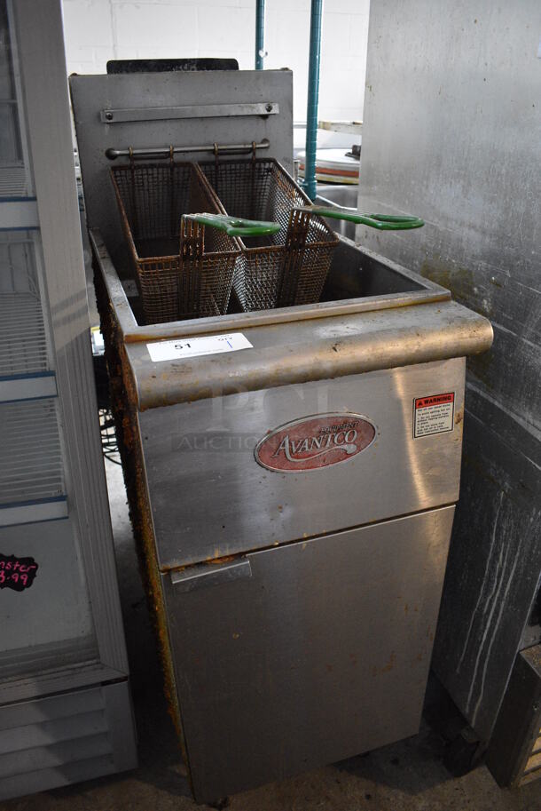 Avantco Model F3-N Stainless Steel Commercial Floor Style Deep Fat Fryer w/ 2 Metal Fry Baskets. 90,000 BTU. 15.5x30x49 - Image 4 of 6