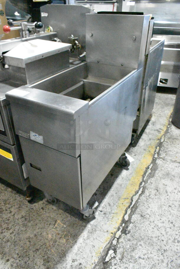 Pitco Frialator Stainless Steel Commercial Floor Style Natural Gas Powered Deep Fat Fryer on Commercial Casters. 110,000 BTU.  - Image 2 of 6