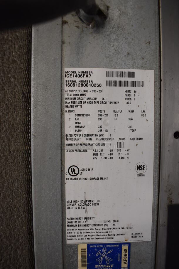 Ice O Matic ICE1406FA7 Air Cooled Stainless Steel Commercial Ice Machine Head on Ice O Matic B100PSB Commercial Ice Bin. 208-230 Volts, 1 Phase. 48x32x76 - Image 6 of 8