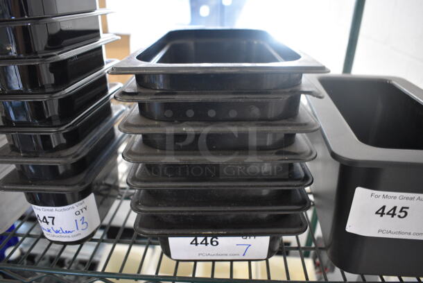 ALL ONE MONEY! Lot of 7 Cambro Black Poly 1/3 Size Drop In Bins. 1/3x2.5