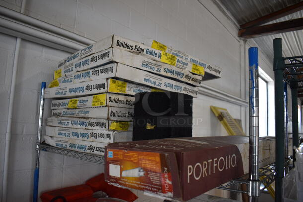 ALL ONE MONEY! Lot of 4 Tiers Worth of Various Items Including Builders Edge Gable Vents, Toshiba VHS Player and Wires. Does Not Come w/ The Shelving Unit - Image 2 of 6