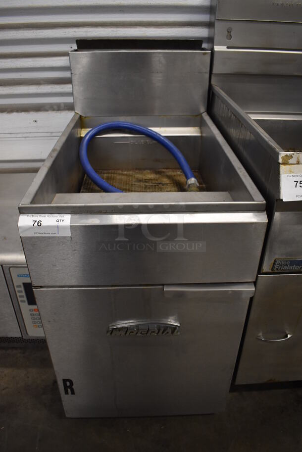 Imperial IFS-75 Stainless Steel Commercial Floor Style Natural Gas Powered 75 Pound Capacity Deep Fat Fryer. 175,000 BTU. 20x36x42