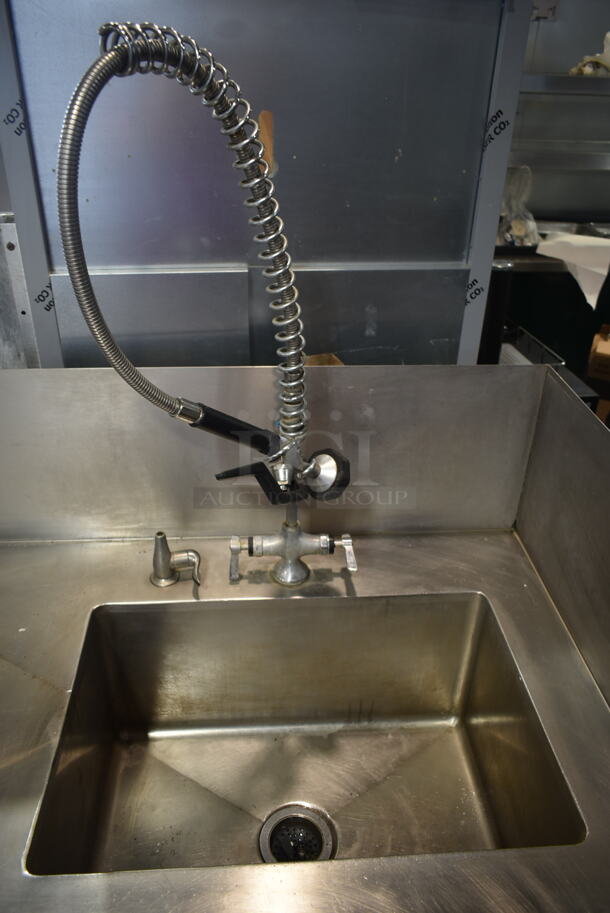 Stainless Steel Commercial Counter w/ Sink Bay, Spray Nozzle Attachment and 2 Wood Pattern Doors. - Image 4 of 6