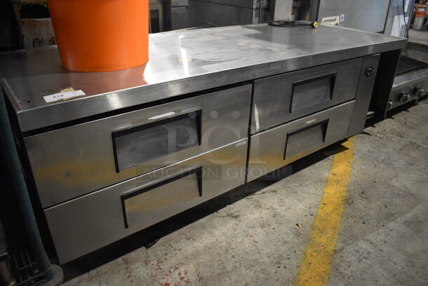 True Model TRCB-79 Stainless Steel Commercial 4 Drawer Chef Base on Commercial Casters. 115 Volts, 1 Phase. 80x31x25.5. Tested and Powers On But Temps at 50 Degrees
