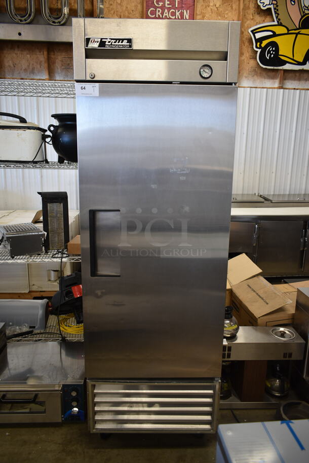 True T-23 Stainless Steel Commercial Single Door Reach In Cooler w/ Poly Coated Racks on Commercial Casters. 115 Volts, 1 Phase. Tested and Powers On But Does Not Get Cold - Image 1 of 5