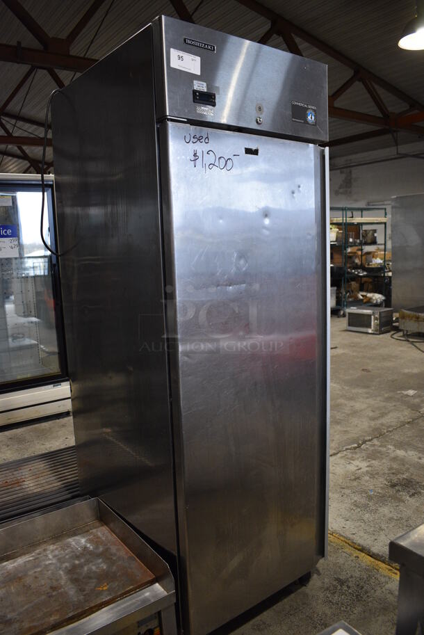 Hoshizaki Model CR1B-FSL Stainless Steel Commercial Single Door Reach In Cooler w/ Poly Coated Racks on Commercial Casters. 115 Volts, 1 Phase. 27.5x34x79. Tested and Working! - Image 2 of 5