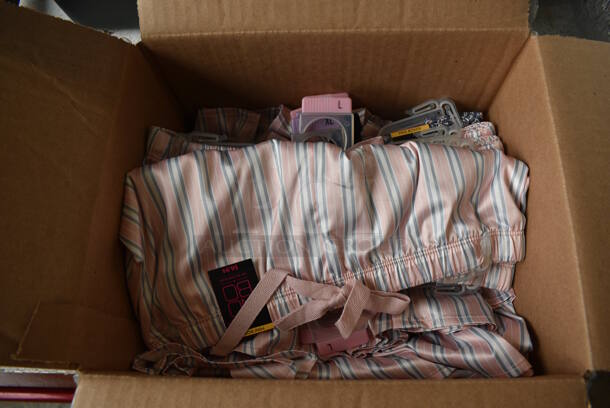 ALL ONE MONEY! Lot of 11 Boxes of Large Pink, Gray, White Striped Boxer Shorts