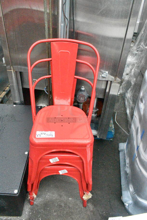 3 BRAND NEW SCRATCH AND DENT! Red Metal Tolix Style Chair. 3 Times Your Bid! - Image 1 of 3
