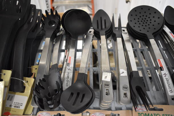 ALL ONE MONEY! BRAND NEW! Lot of 10 Poly Spatulas, 7 Pasta Forks, 5 Soup Ladles, 11 Straining Serving Spoons, 9 Steak Forks, 15 Strainers, 5 Serving Spoons, 5 Tomato Stemmers and 5 Salad Choppers - Image 4 of 7