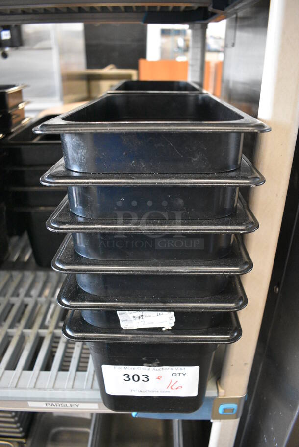 ALL ONE MONEY! Lot of 16 Cambro Black Poly 1/3 Size Drop In Bins! 1/3x6
