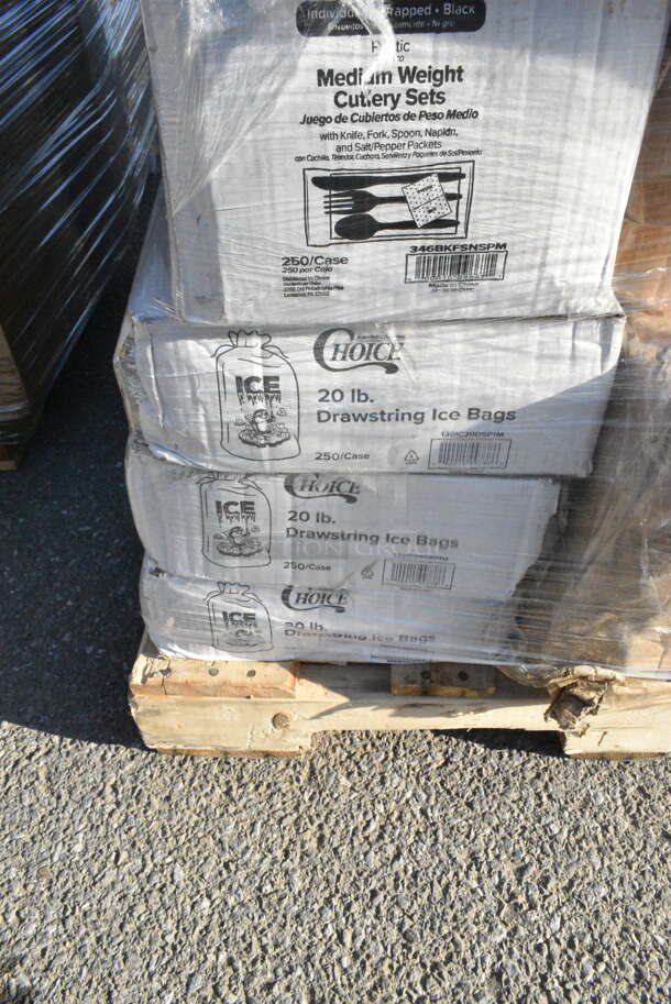 30 BRAND NEW Boxes Including 5004C Choice 4 oz. Coffee Print Poly Paper Hot Cup - 1000/Case, 346BKFSNSPM Choice Medium Weight Black Wrapped Plastic Cutlery Set with Napkin and Salt and Pepper Packets - 250/Case, 3 Box 130IC20DSP1M Choice 20 lb. Clear Plastic Drawstring Ice Bag with Ice Print - 250/Case, 2 Box 5001RT800B Lavex 8" White Hardwound Paper Towel, 800 Feet / Roll - 6/Case, 2 Box 500CC32PHD Choice Heavy Duty 32 oz. Pedestal Heavy Weight Clear PET Plastic Cold Cup - 500/Case, 795PTOKFTW4 Choice Kraft Folded Paper #4 Take-Out Container with Window 7 3/4" x 5 1/2" x 3 1/2" - 140/Case, 5001RT800N Lavex 8" Natural Kraft Hardwound Paper Towel, 800 Feet / Roll - 6/Case, 485STRAWUNN Choice 7 3/4" Jumbo Neon Unwrapped Soda Straw - 10000/Case. 30 Times Your Bid!  - Image 6 of 12