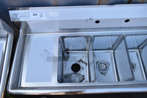BRAND NEW SCRATCH AND DENT! Steelton 522CS31014LR 54" 18-Gauge Stainless Steel Three Compartment Commercial Sink with 2 Drainboards - 10" x 14" x 12" Bowls. No Legs.  - Image 5 of 6