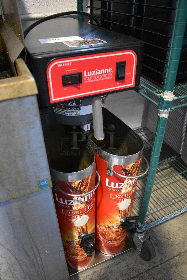 2018 Bunn TB3Q Stainless Steel Commercial Countertop Iced Tea Machine w/ Poly Brew Basket and 2 Metal Beverage Holder Dispensers. No Lids. 120 Volts, 1 Phase. 12x24x35 - Image 3 of 5