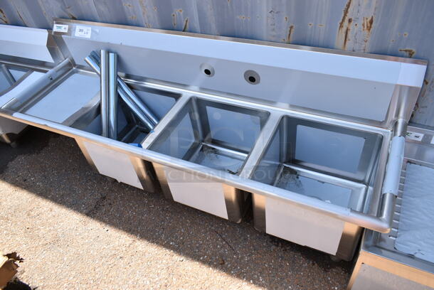BRAND NEW SCRATCH AND DENT! Regency 600S3151515L Stainless Steel Commercial 3 Bay Sink w/ Left Side Drain Board. Bays 15x15. Drain Board 13.5x17 - Image 1 of 8