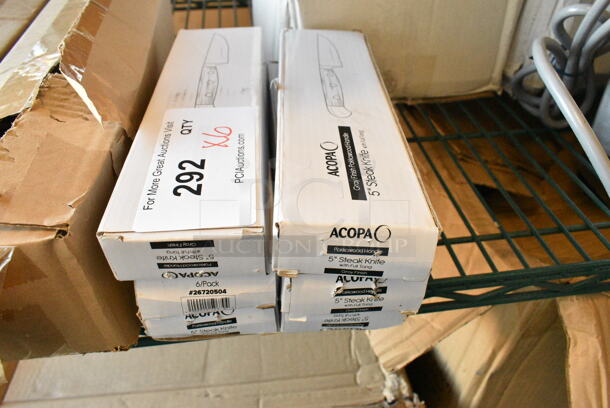 6 Box of 6 BRAND NEW SCRATCH AND DENT! Acopa 26720504 5" Steak Knife with Full Tang Gray Finish Pakkawood Handle. 6 Times Your Bid!  - Image 2 of 5