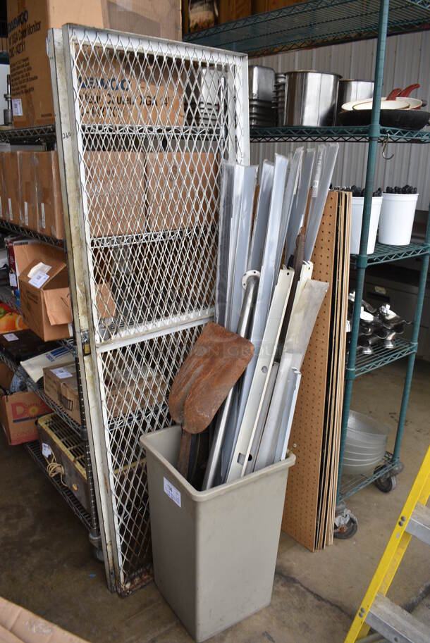 ALL ONE MONEY! Lot of Various Metal Items Including Grates, Peg Board and Trash Can!