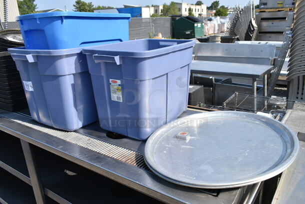 ALL ONE MONEY! Lot of Poly Bins and 2 Metal Round Pizza Pans - Image 1 of 11