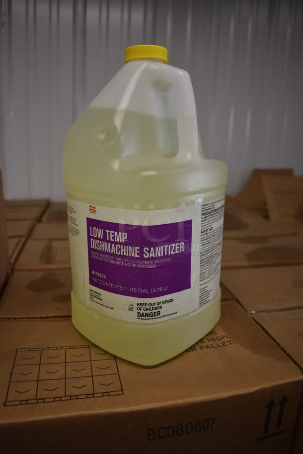 PALLET LOT OF 48 BRAND NEW Boxes of Swisher Low Temp Dishmachine Sanitizer Jugs. 4 Jugs Per Box. Total of 192 Jugs. 6x6x12. 48 Times Your Bid! - Image 1 of 4
