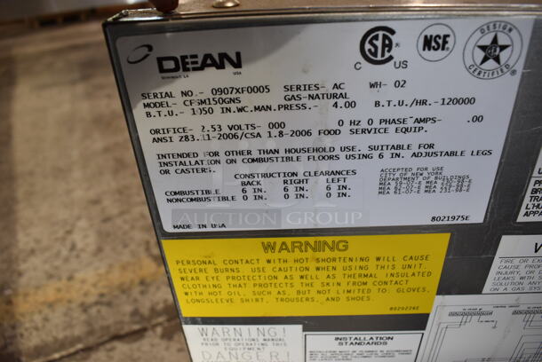 Dean CFSM150GNS Stainless Steel Commercial Floor Style Natural Gas Powered Deep Fat Fryer. 120,000 BTU. 16x31x47 - Image 8 of 8